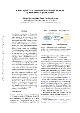 Cross-Lingual Text Classification with Minimal Resources by Transferring
  a Sparse Teacher