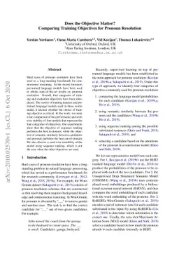 Does the Objective Matter? Comparing Training Objectives for Pronoun
  Resolution