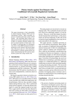 Poison Attacks against Text Datasets with Conditional Adversarially
  Regularized Autoencoder