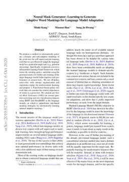 Neural Mask Generator: Learning to Generate Adaptive Word Maskings for
  Language Model Adaptation