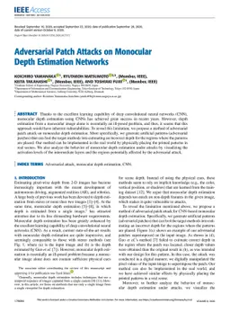 Adversarial Patch Attacks on Monocular Depth Estimation Networks