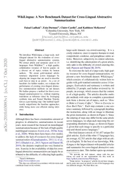 WikiLingua: A New Benchmark Dataset for Cross-Lingual Abstractive
  Summarization