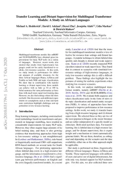 Transfer Learning and Distant Supervision for Multilingual Transformer
  Models: A Study on African Languages