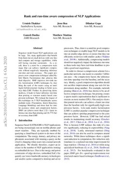 Rank and run-time aware compression of NLP Applications