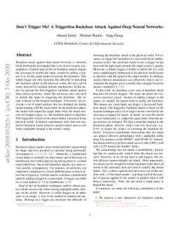 Don't Trigger Me! A Triggerless Backdoor Attack Against Deep Neural
  Networks