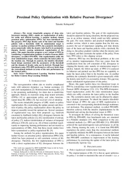 Proximal Policy Optimization with Relative Pearson Divergence