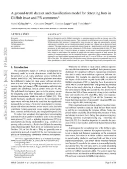 A ground-truth dataset and classification model for detecting bots in
  GitHub issue and PR comments