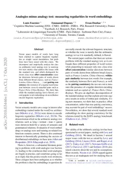 Analogies minus analogy test: measuring regularities in word embeddings