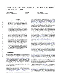 Learning Deep-Latent Hierarchies by Stacking Wasserstein Autoencoders