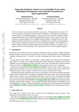 Improving Sentiment Analysis over non-English Tweets using Multilingual
  Transformers and Automatic Translation for Data-Augmentation