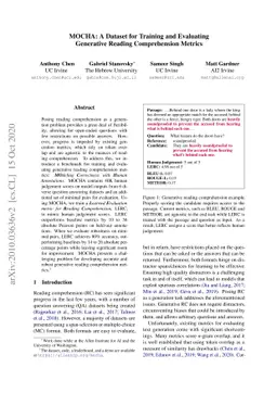 MOCHA: A Dataset for Training and Evaluating Generative Reading
  Comprehension Metrics