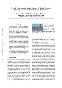 Towards Understanding Sample Variance in Visually Grounded Language
  Generation: Evaluations and Observations