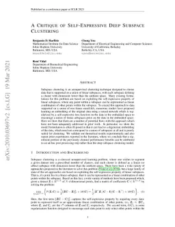 A Critique of Self-Expressive Deep Subspace Clustering