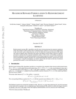Maximum Reward Formulation In Reinforcement Learning