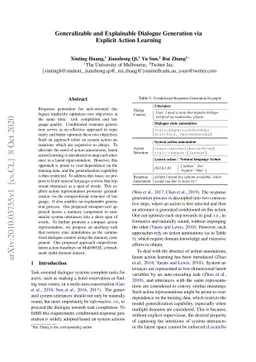 Generalizable and Explainable Dialogue Generation via Explicit Action
  Learning