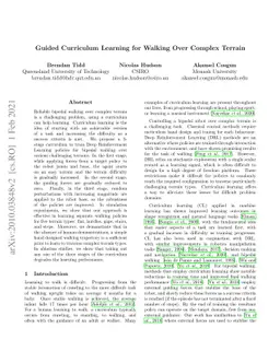 Guided Curriculum Learning for Walking Over Complex Terrain