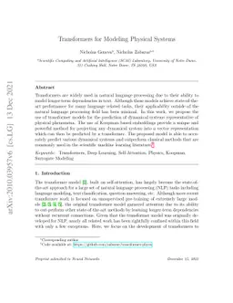 Transformers for Modeling Physical Systems