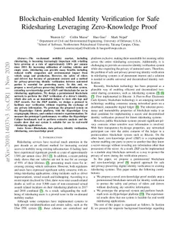 Blockchain-enabled Identity Verification for Safe Ridesharing Leveraging
  Zero-Knowledge Proof