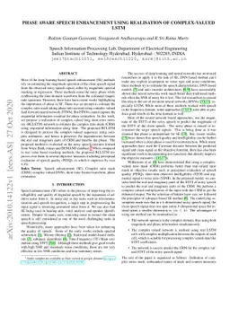 Phase Aware Speech Enhancement using Realisation of Complex-valued LSTM