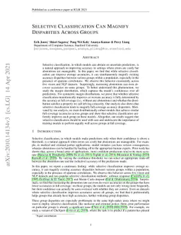 Selective Classification Can Magnify Disparities Across Groups