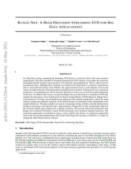 Range-Net: A High Precision Streaming SVD for Big Data Applications