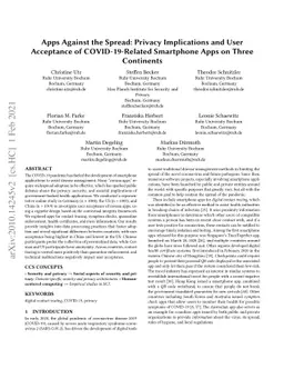 Apps Against the Spread: Privacy Implications and User Acceptance of
  COVID-19-Related Smartphone Apps on Three Continents