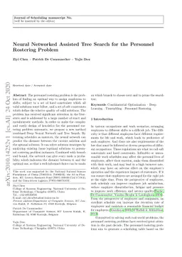 Neural Networked Assisted Tree Search for the Personnel Rostering
  Problem