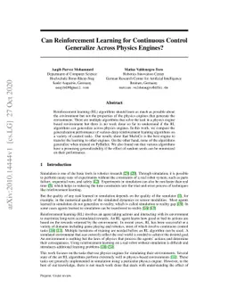 Can Reinforcement Learning for Continuous Control Generalize Across
  Physics Engines?