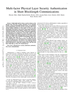 Multi-factor Physical Layer Security Authentication in Short Blocklength
  Communication