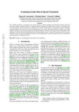 Evaluating Gender Bias in Speech Translation