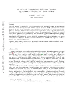 Parameterized Neural Ordinary Differential Equations: Applications to
  Computational Physics Problems