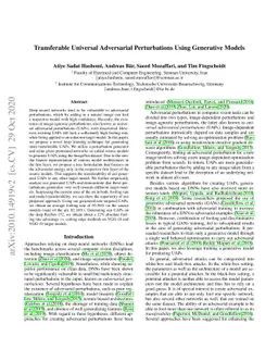 Transferable Universal Adversarial Perturbations Using Generative Models