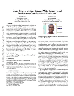 Image Representations Learned With Unsupervised Pre-Training Contain
  Human-like Biases