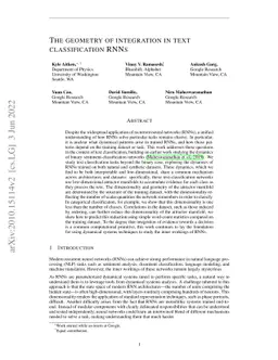 The geometry of integration in text classification RNNs