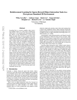 Reinforcement Learning for Sparse-Reward Object-Interaction Tasks in a
  First-person Simulated 3D Environment