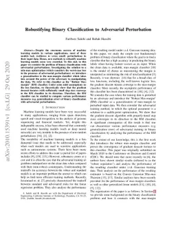 Robustifying Binary Classification to Adversarial Perturbation