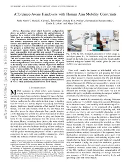 Affordance-Aware Handovers with Human Arm Mobility Constraints