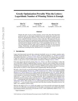 Greedy Optimization Provably Wins the Lottery: Logarithmic Number of
  Winning Tickets is Enough