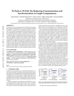 To Push or To Pull: On Reducing Communication and Synchronization in
  Graph Computations