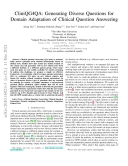 CliniQG4QA: Generating Diverse Questions for Domain Adaptation of
  Clinical Question Answering