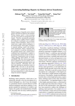 Generating Radiology Reports via Memory-driven Transformer