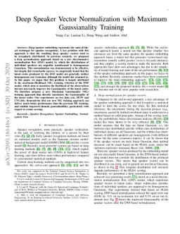 Deep Speaker Vector Normalization with Maximum Gaussianality Training