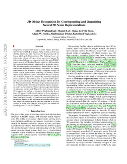 3D Object Recognition By Corresponding and Quantizing Neural 3D Scene
  Representations