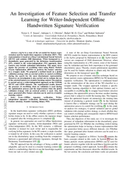 An Investigation of Feature Selection and Transfer Learning for
  Writer-Independent Offline Handwritten Signature Verification