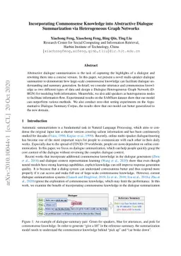 Incorporating Commonsense Knowledge into Abstractive Dialogue
  Summarization via Heterogeneous Graph Networks