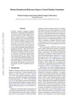 Human-Paraphrased References Improve Neural Machine Translation