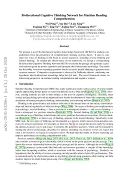 Bi-directional Cognitive Thinking Network for Machine Reading
  Comprehension