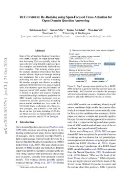 RECONSIDER: Re-Ranking using Span-Focused Cross-Attention for Open
  Domain Question Answering