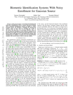 Biometric Identification Systems With Noisy Enrollment for Gaussian
  Source