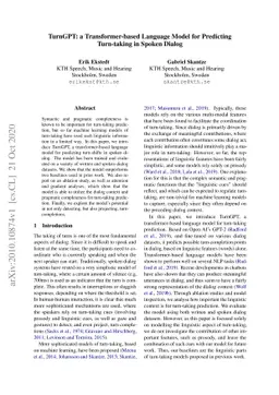 TurnGPT: a Transformer-based Language Model for Predicting Turn-taking
  in Spoken Dialog
